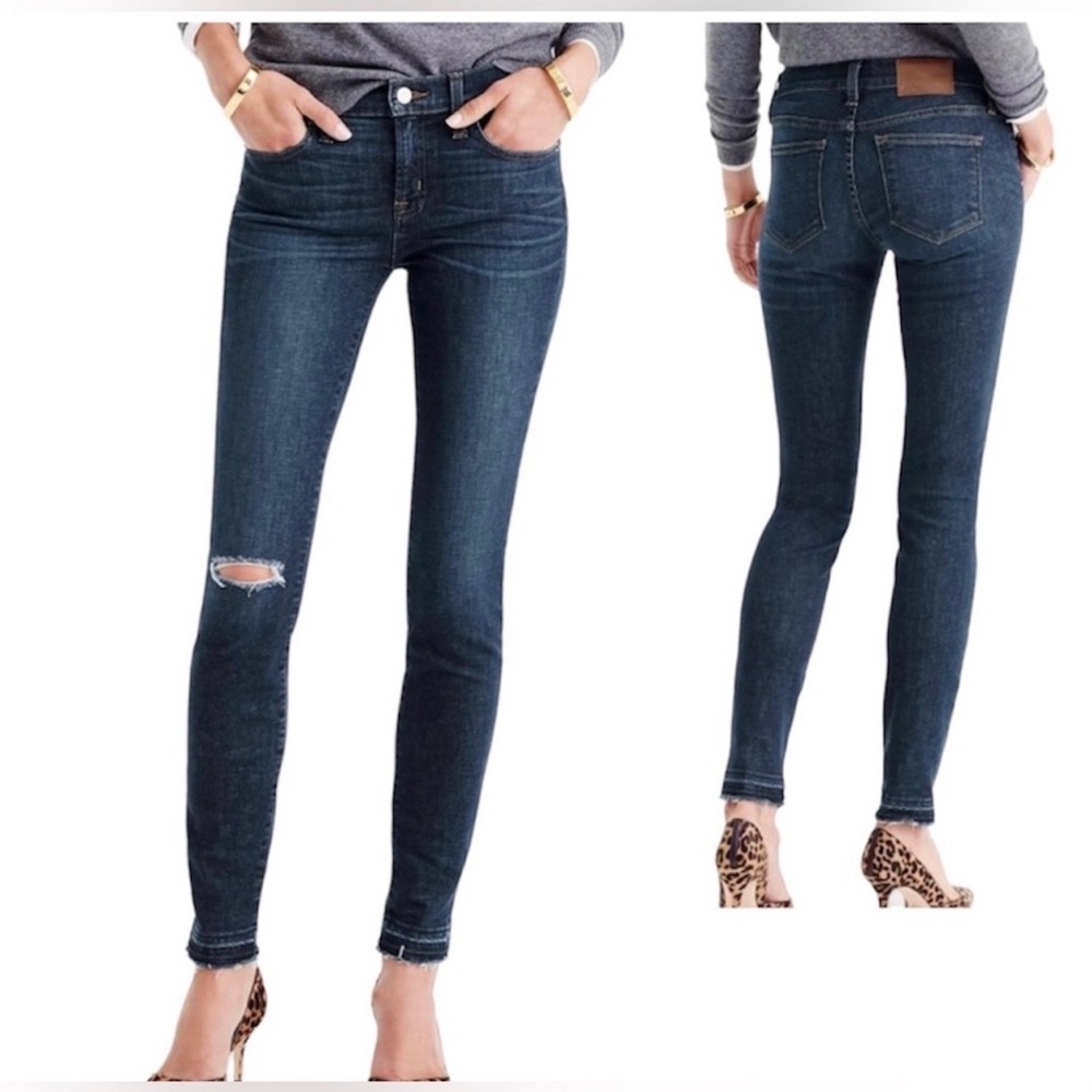 J Crew Jeans Toothpick Skinny in Point Lake Blue 31 Distressed Raw Frayed Hem